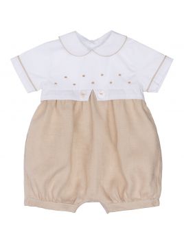 linen baptismal romper with embroidery