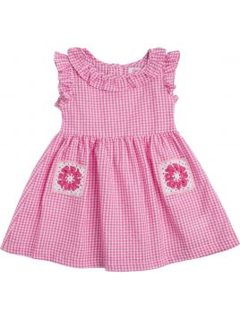 vestito a quadretti goffrati con tasche all'uncinetto 