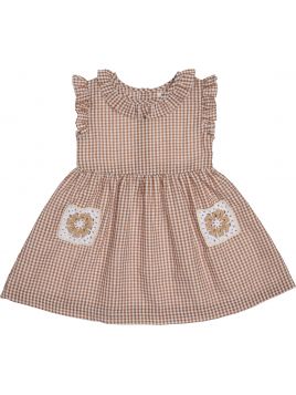 vestito a quadretti goffrati con tasche all'uncinetto 