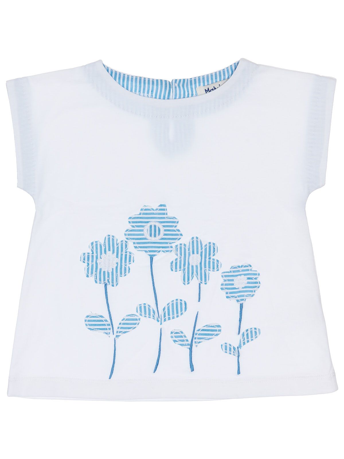 T-shirt in jersey con patch fiori a righe goffrate