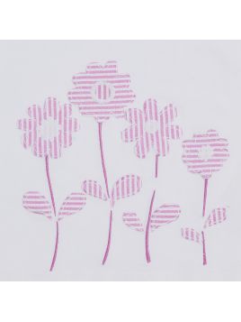 T-shirt in jersey con patch fiori a righe goffrate
