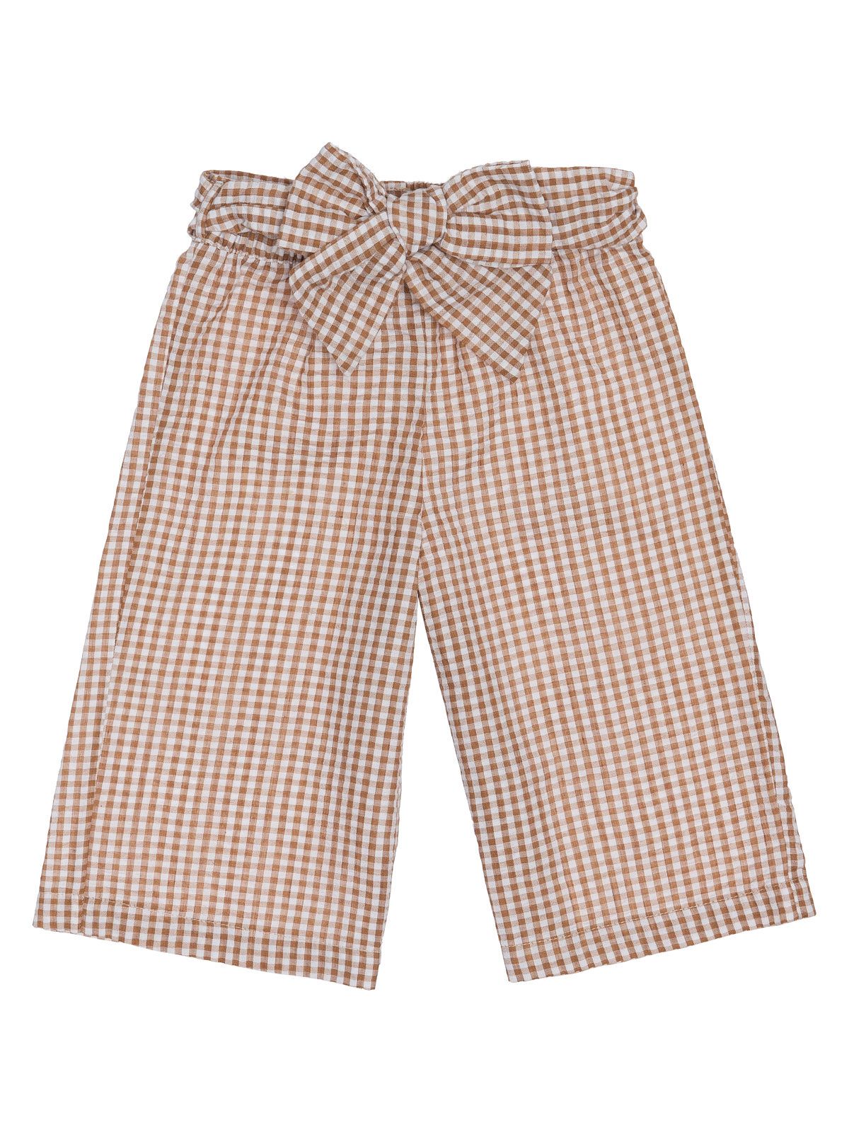 pantaloni 3/4 a quadretti goffrati con cintura 