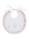 bib with small flowers printed frill and rose buds embroidery