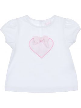 t-shirt in jersey con patch cuore a righe goffrate e fiocco in jersey