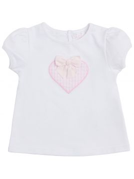 t-shirt in jersey con patch cuore a quadretti goffrati e fiocco in jersey 