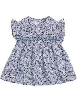 flower printed fabric shirt with frills on the sleeves and smock