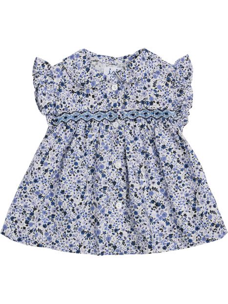 camicia in tessuto stampato a fiori con frill sulle maniche e smock