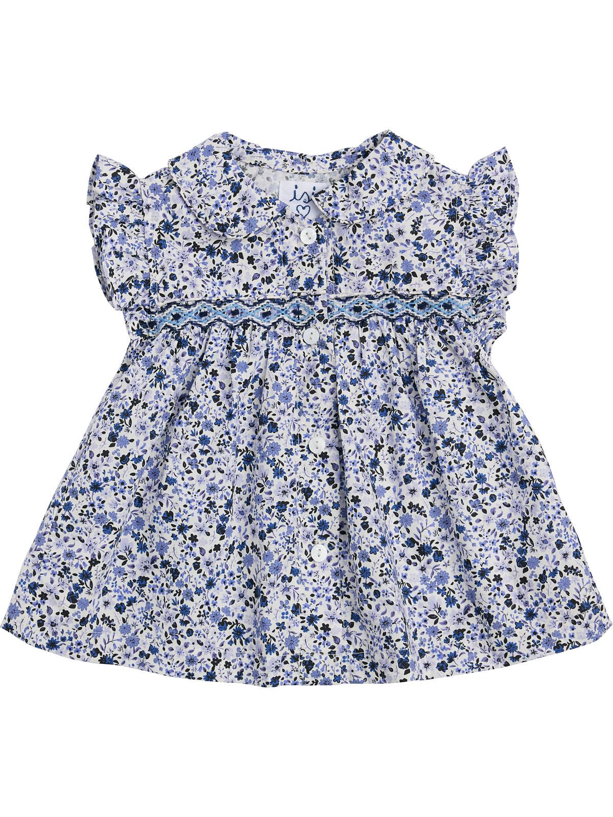 flower printed fabric shirt with frills on the sleeves and smock