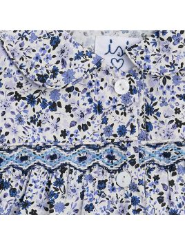 flower printed fabric shirt with frills on the sleeves and smock