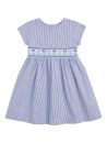 seersucker stripes dress with tulips on smock and SHORT SLEEVES