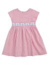 seersucker stripes dress with tulips on smock and SHORT SLEEVES