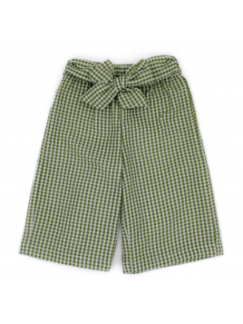 pantaloni 3/4 a quadretti goffrati con cintura 