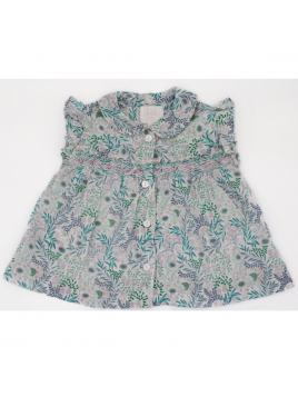 flower printed fabric shirt with frills on the sleeves and smock