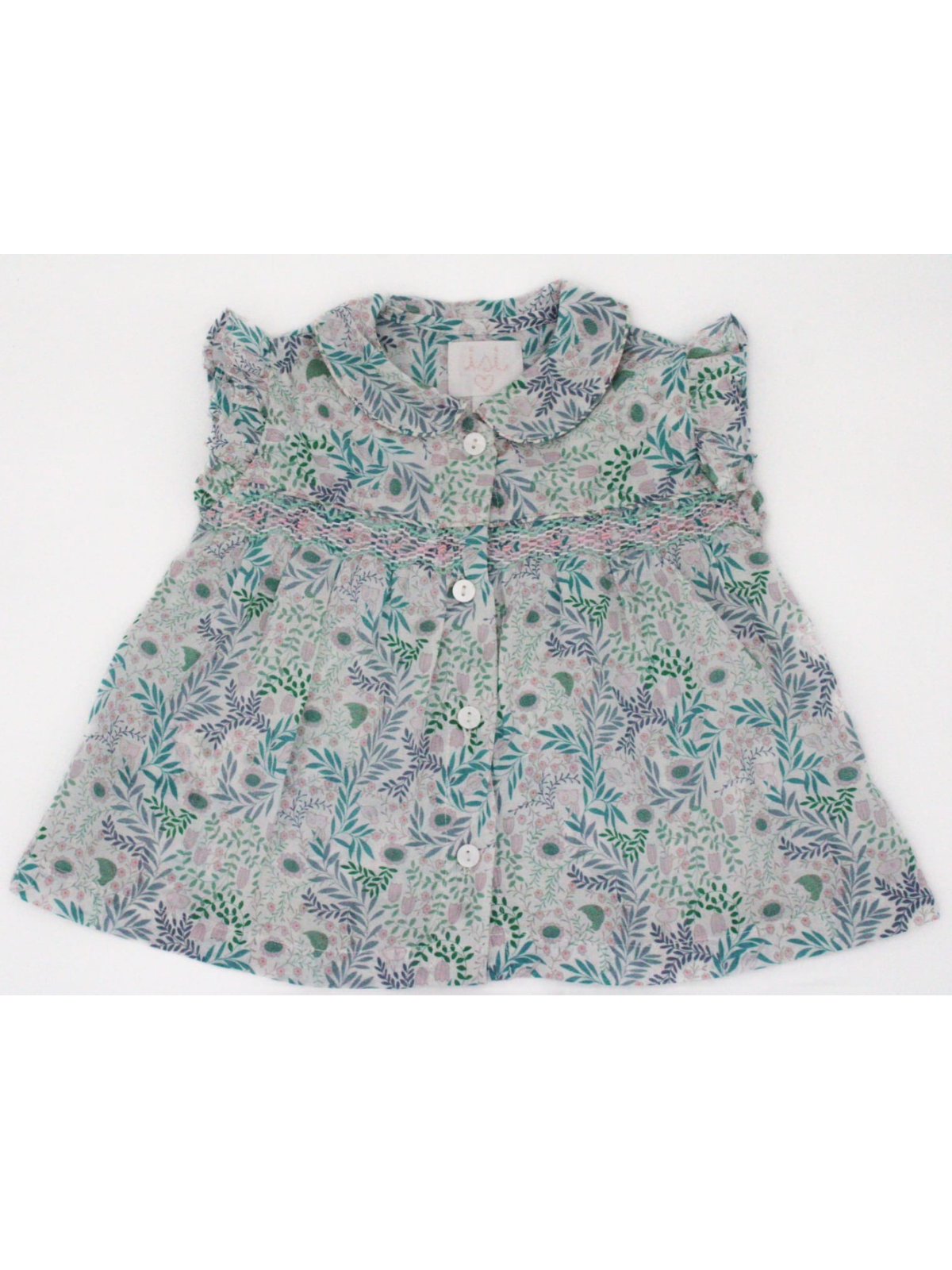 flower printed fabric shirt with frills on the sleeves and smock