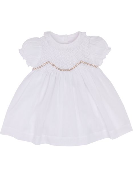 vestito battesimale in voile con smock a MANICA CORTA