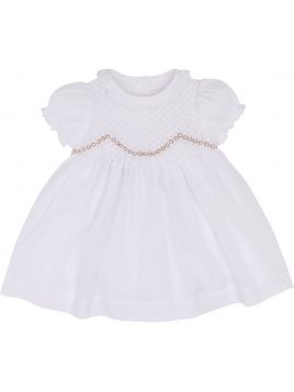 vestito battesimale in voile con smock a MANICA CORTA