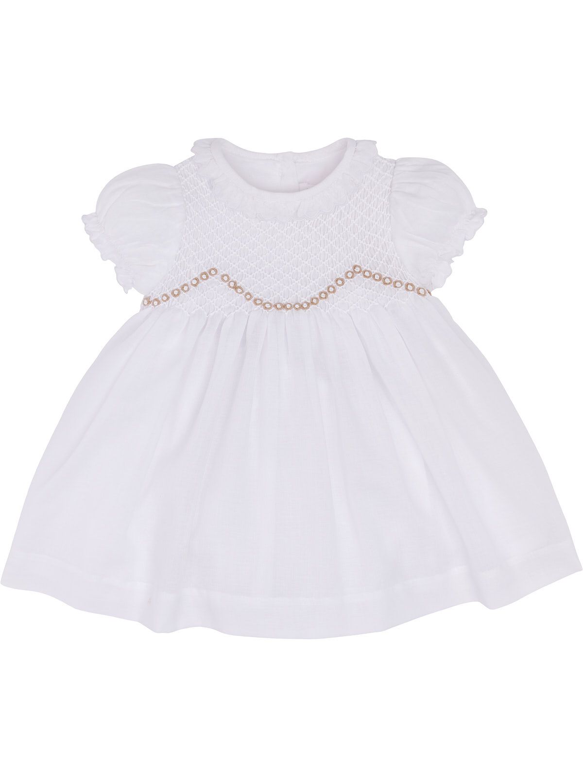 vestito battesimale in voile con smock a MANICA CORTA