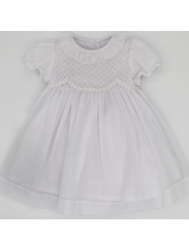 voile baptismal dress with smock and SHORT SLEEVES