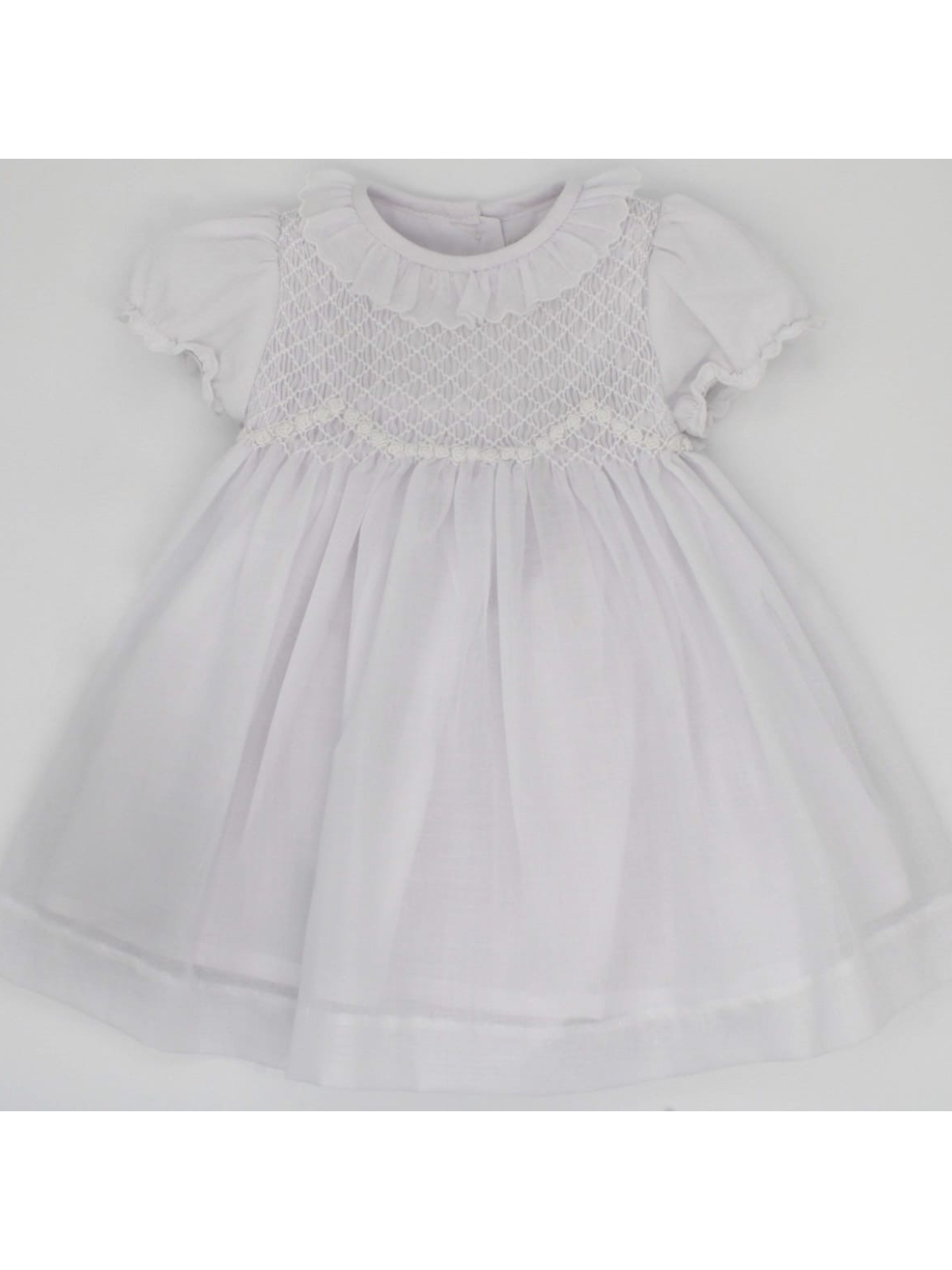 voile baptismal dress with smock and SHORT SLEEVES