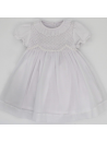 vestito battesimale in voile con smock a MANICA CORTA