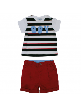 t-shirt a righe con patch BOY + bermuda in drill 