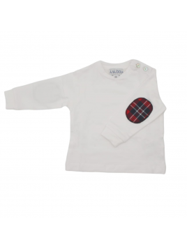 t-shirt in jersey con toppe in tartan 