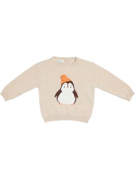 pullover in lana/cashmere con intarsio pinguino