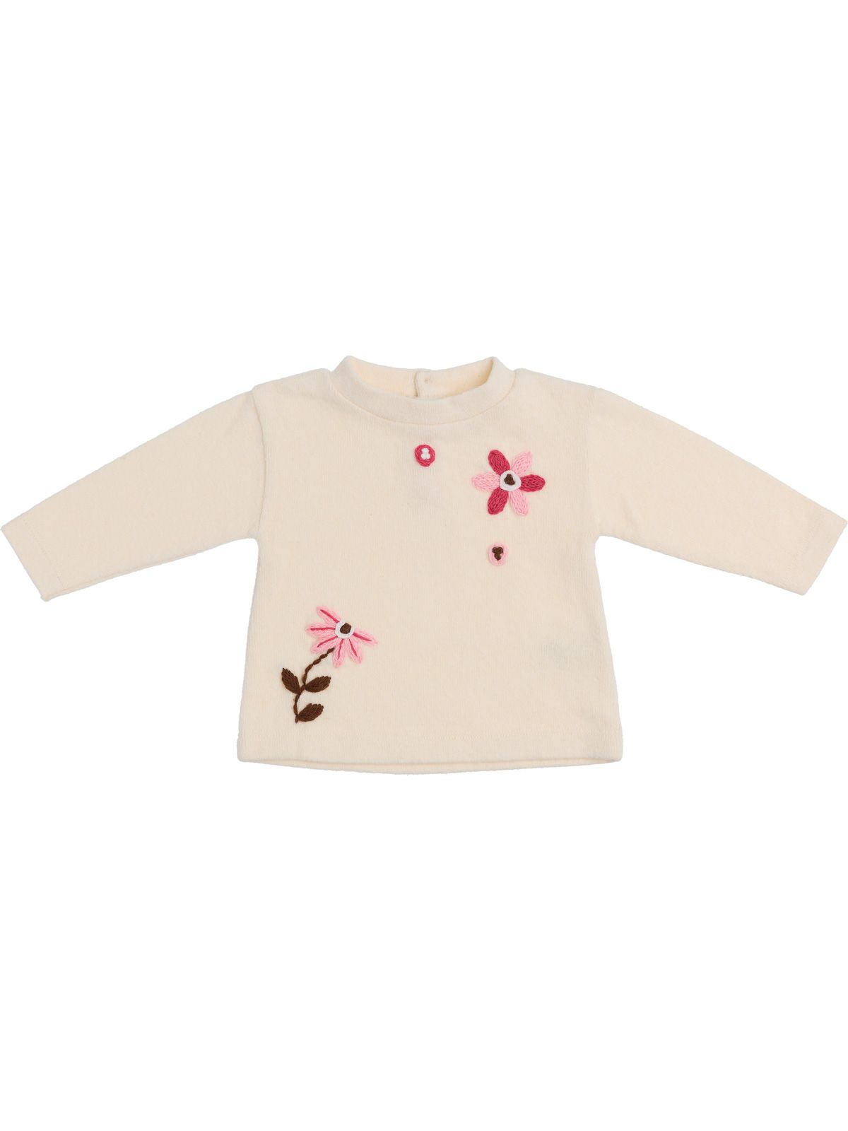 felpa in maglia tagliata con fiori ricamati in lana e pompon