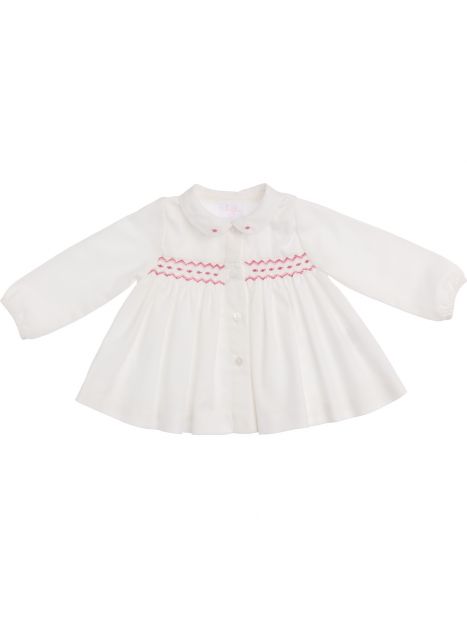 camicia in twill con smock e ricamo sul collo