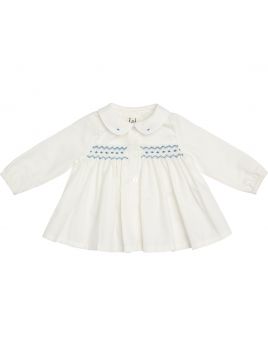 camicia in twill con smock e ricamo sul collo