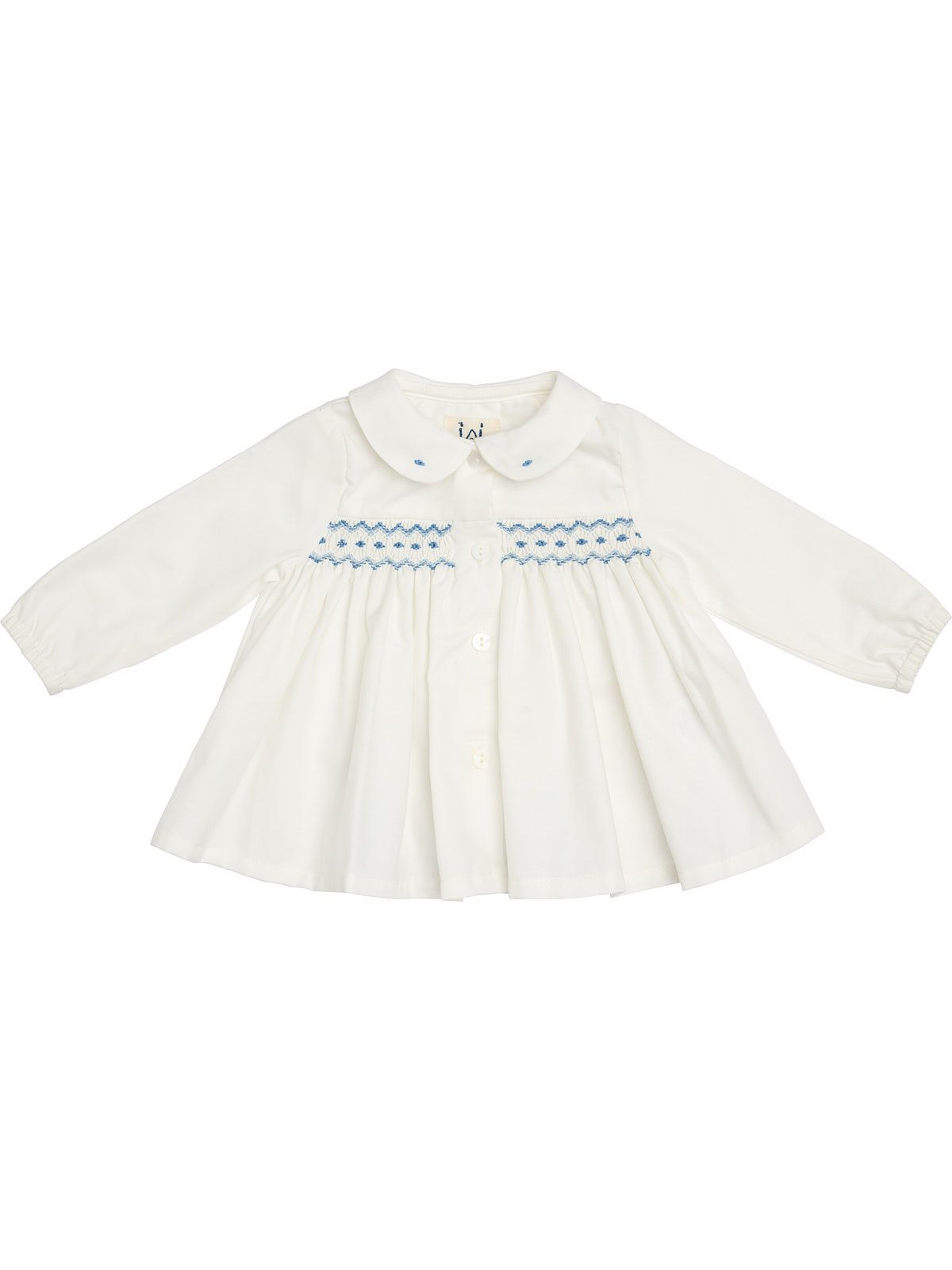camicia in twill con smock e ricamo sul collo