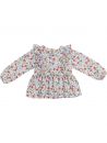 camicia in twill stampato a fiori grandi con ruche