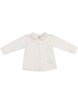 camicia in jersey con ricamo puntini sul colletto