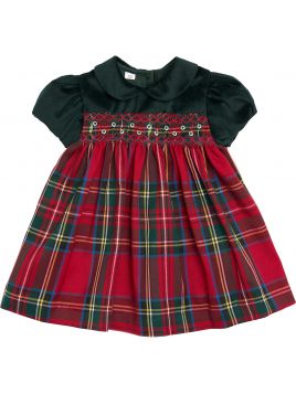 vestito in tartan e velluto con smock