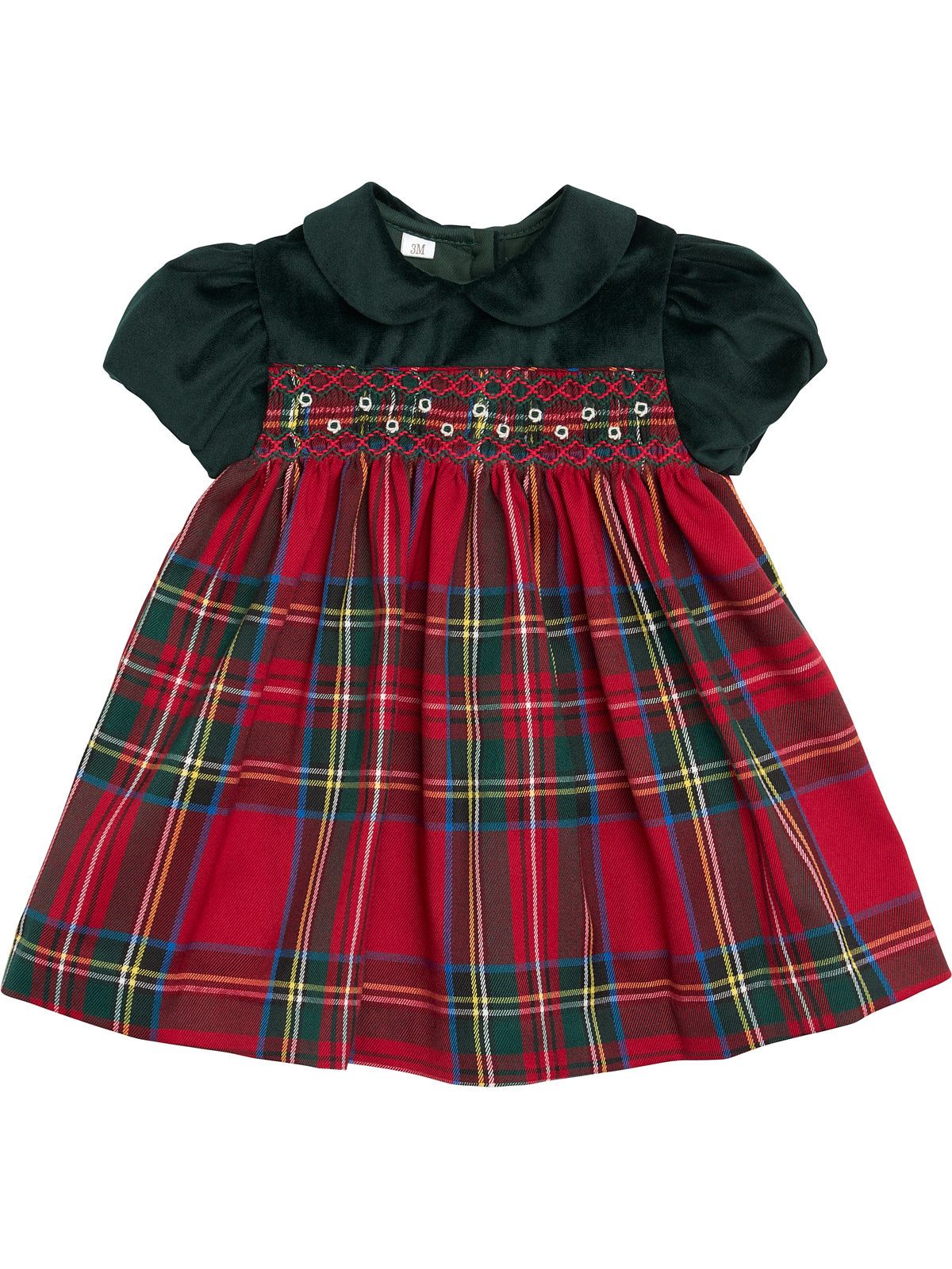 vestito in tartan e velluto con smock
