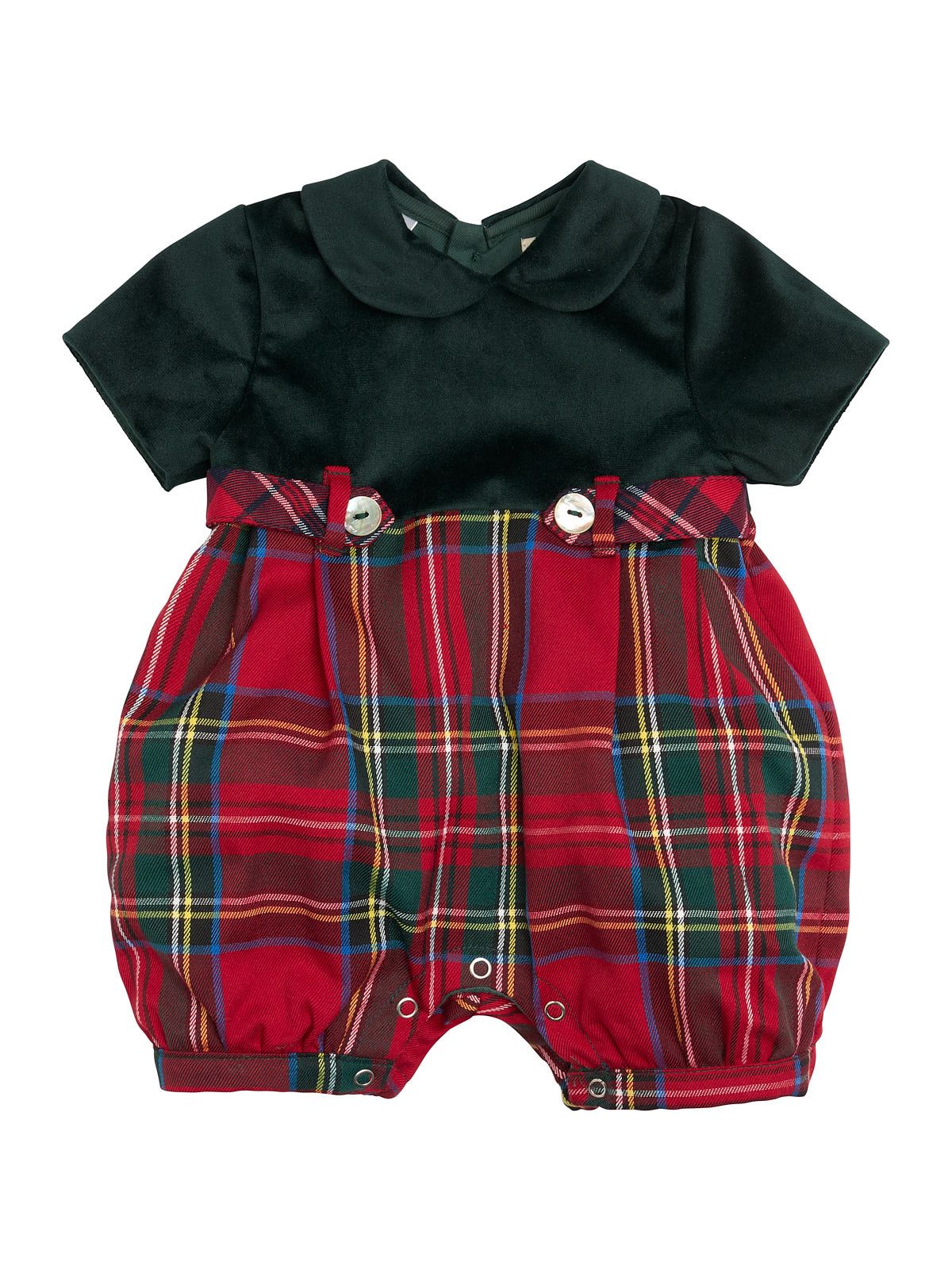 tartan and velvet romper with bottons detail