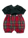 tartan and velvet romper with bottons detail