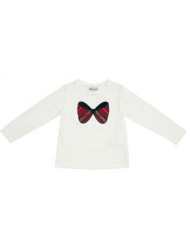 jersey T-shirt with tartan ribbon patch