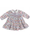big flowers printed dress with smock and LONG SLEEVES