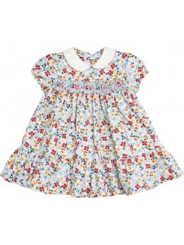 vestito in twill stampato a fiori grandi con smock