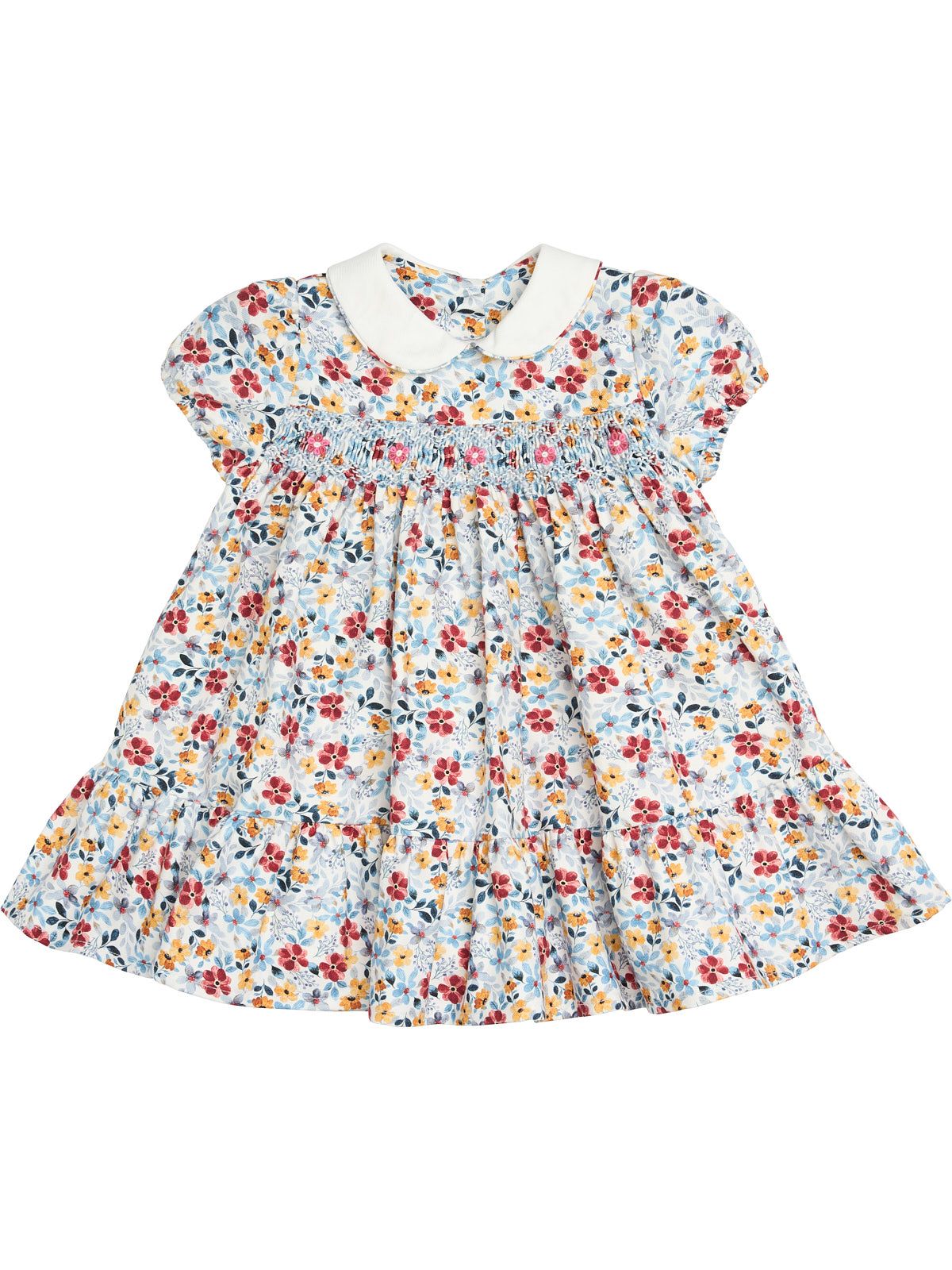 vestito in twill stampato a fiori grandi con smock