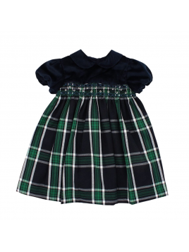 vestito in tartan e velluto con smock