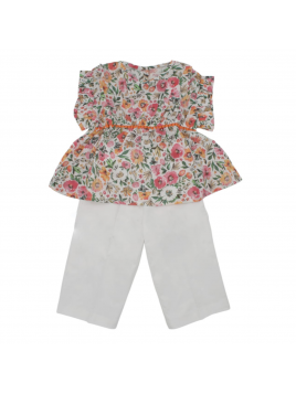 camicia in tessuto stampato a fiori grandi + pantaloni palazzo in poplin