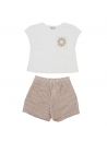 T-shirt con tasca all'uncinetto + shorts a quadretti goffrati 