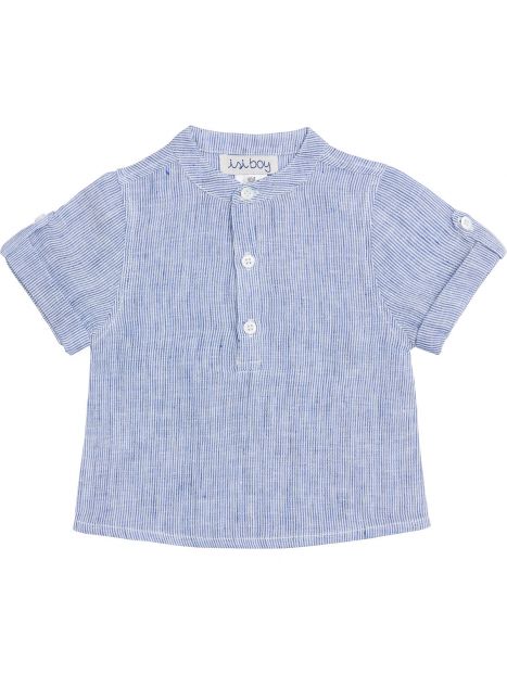 camicia bimbo alla coreana in lino a righe