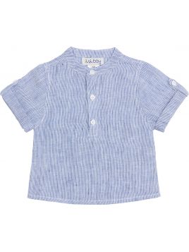 camicia bimbo alla coreana in lino a righe