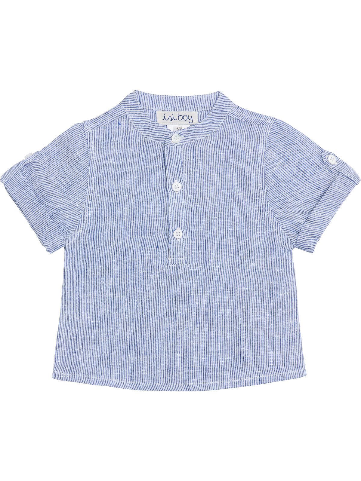 camicia bimbo alla coreana in lino a righe