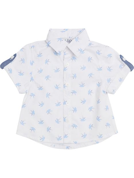 camicia bimbo in tessuto stampato con piccole palme a MANICHE LUNGHE