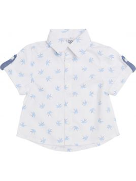 camicia bimbo in tessuto stampato con piccole palme a MANICHE LUNGHE