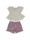 t-shirt bimba con rouche e ricamo  + pantaloncini con ruche in tessuto stampato